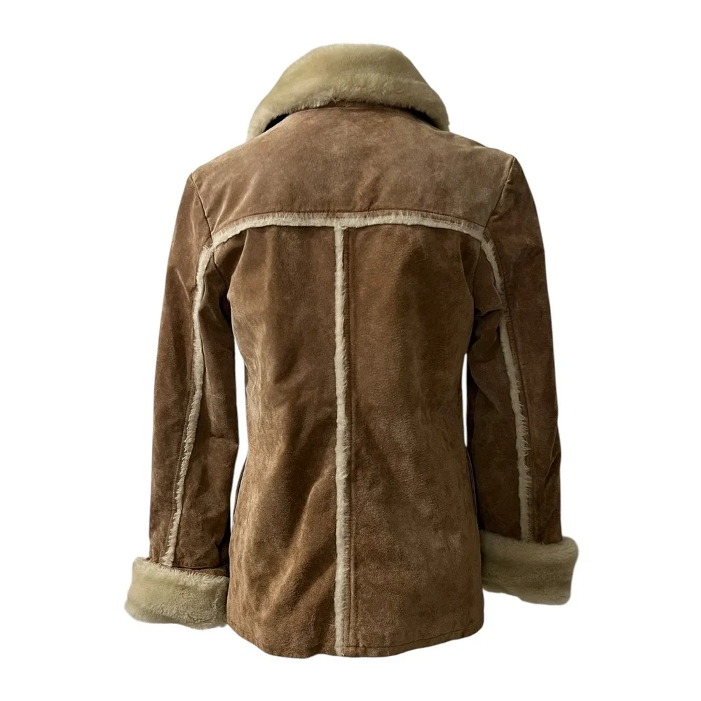 Wilsons Leather‎ Maxima Tan Suede Faux Shearling Fur Trim Zip Jacket Medium